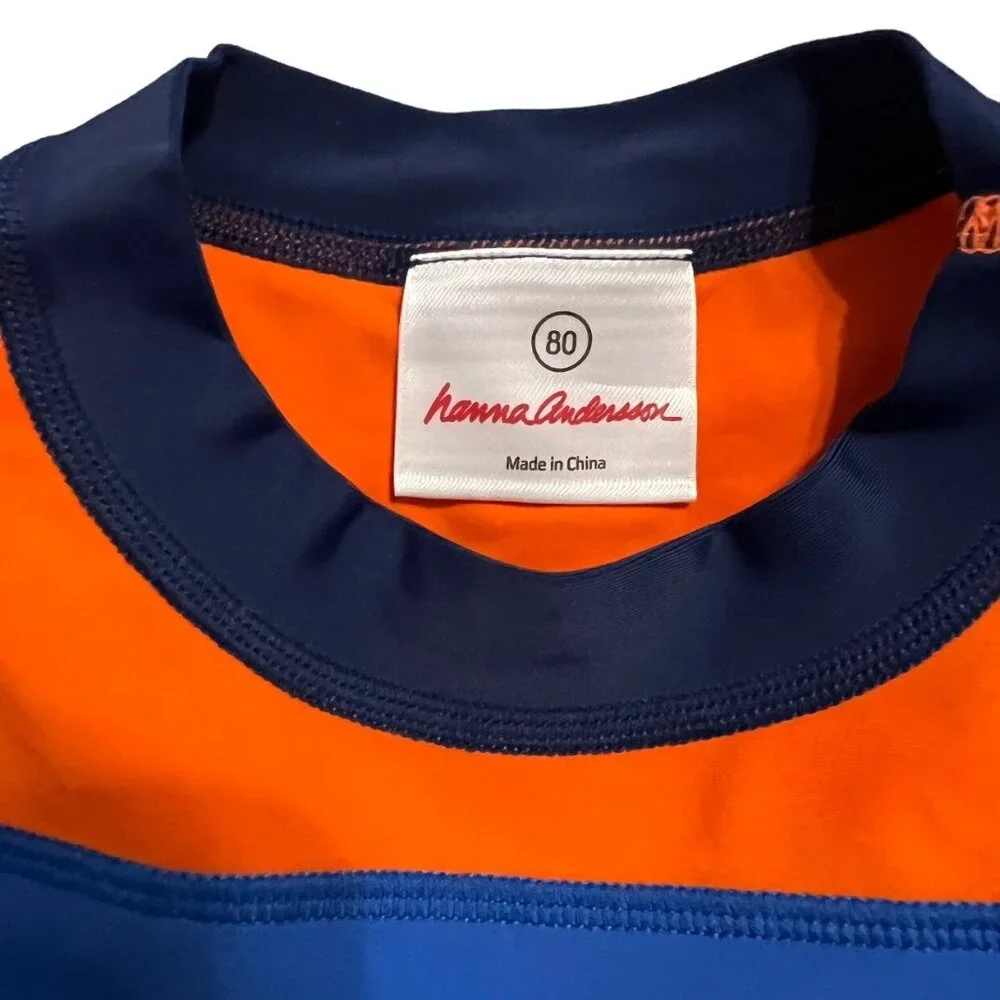 Hanna Andersson Sz 80 (18-24m) Orange Blue Tiger Rashguard Swim Shirt